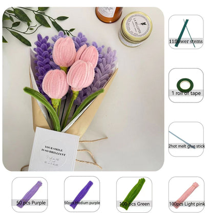 DIY Pipe Cleaners Kit - A pink bouquet